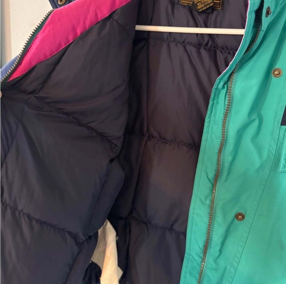Vintage Eddie Bauer Goose Down Ski Jacket 90s Colorblock Puffer Coat Retro Y2K - Picture 11 of 14